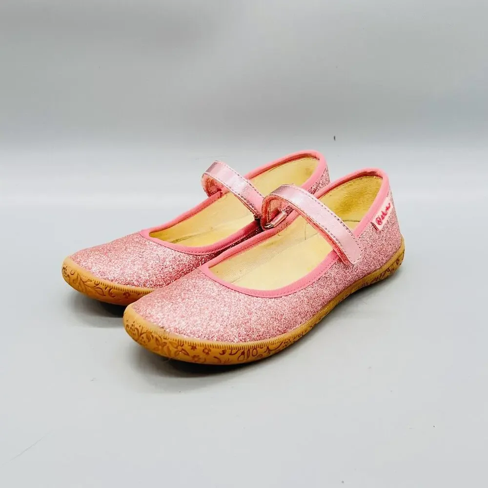 Naturino Shoes Girls 13 Pink Glitter Mary Jane Hook & Loop Strap Flats Casual